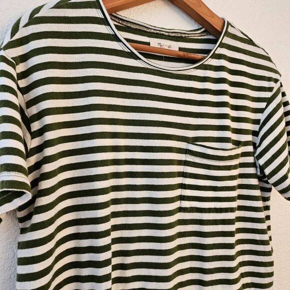 Madewell Green & white Striped Tshirt w/ pocket: Coastal Casual Weekend Comfy - Picture 2 of 5